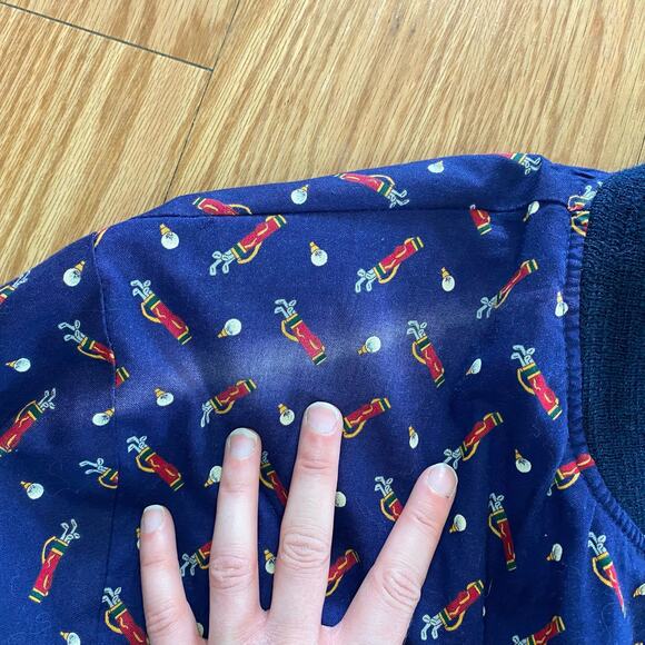 Vera Bradley Vintage Reversible Blue Green Golf Bomber Jacket Womens Large - Picture 6 of 16